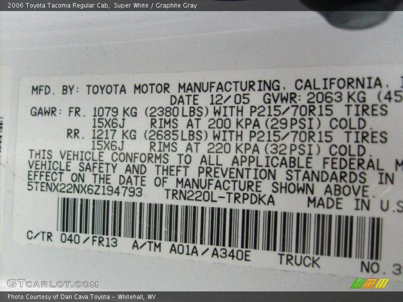 Super White / Graphite Gray 2006 Toyota Tacoma Regular Cab