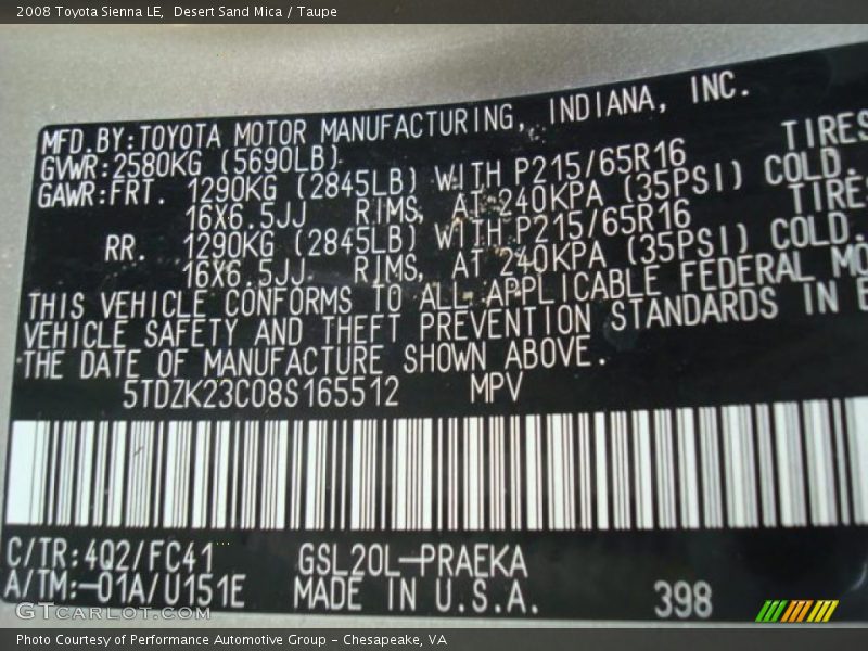 Desert Sand Mica / Taupe 2008 Toyota Sienna LE