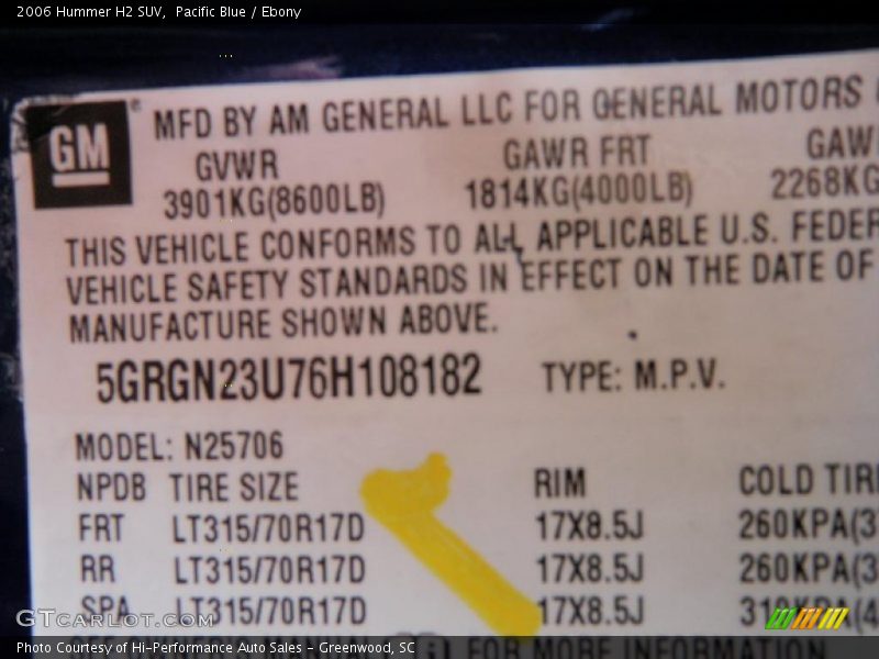 Pacific Blue / Ebony 2006 Hummer H2 SUV