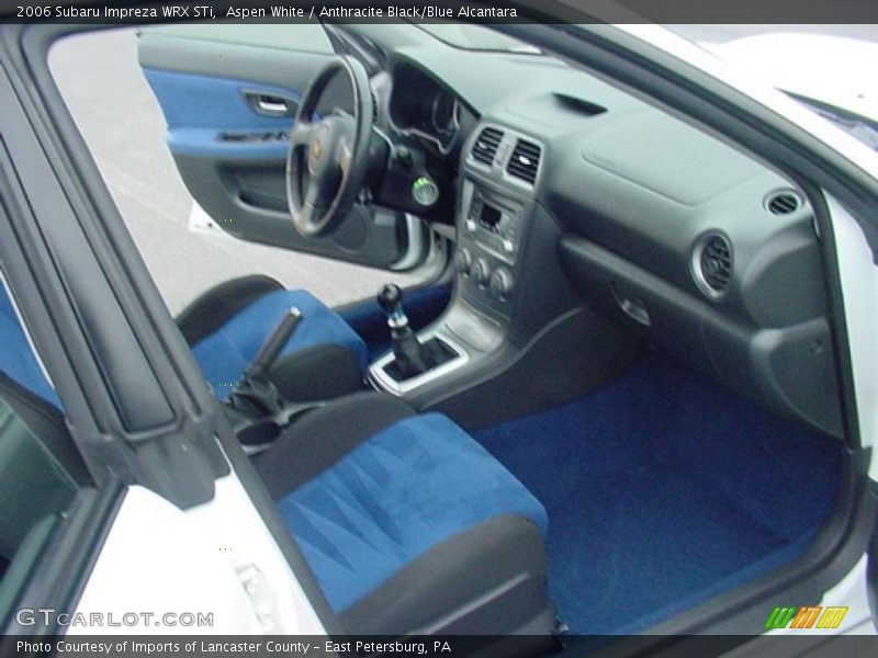 Aspen White / Anthracite Black/Blue Alcantara 2006 Subaru Impreza WRX STi