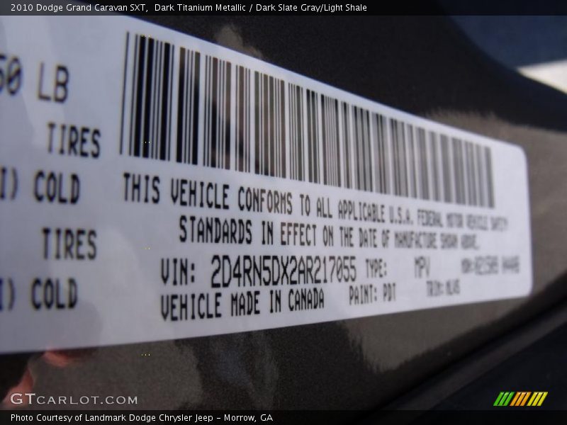 2010 Grand Caravan SXT Dark Titanium Metallic Color Code PDT