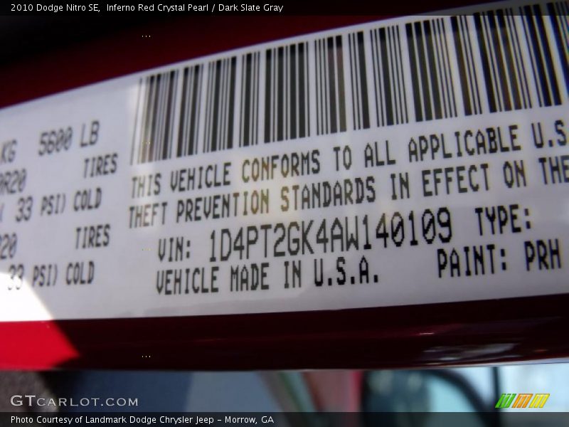 Inferno Red Crystal Pearl / Dark Slate Gray 2010 Dodge Nitro SE