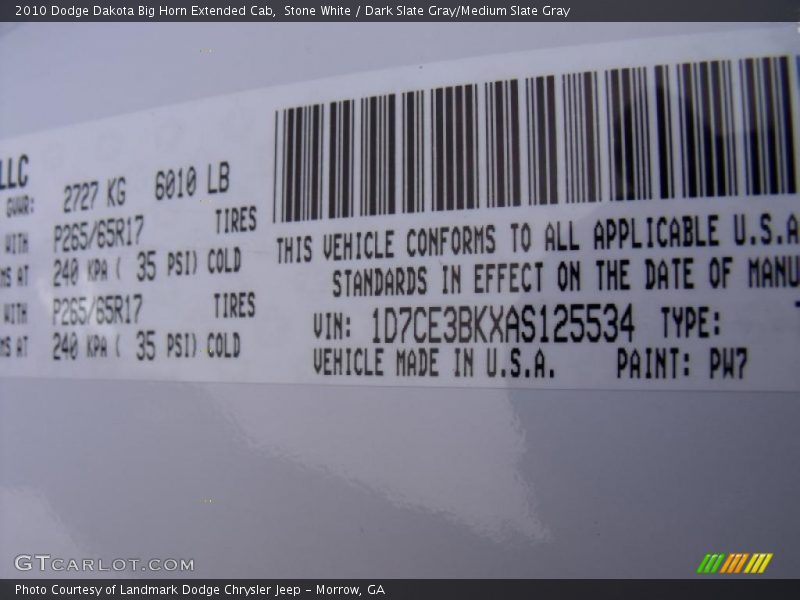 2010 Dakota Big Horn Extended Cab Stone White Color Code PW7
