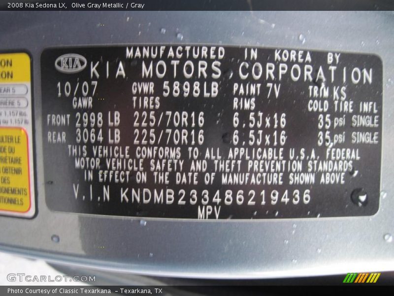 Olive Gray Metallic / Gray 2008 Kia Sedona LX