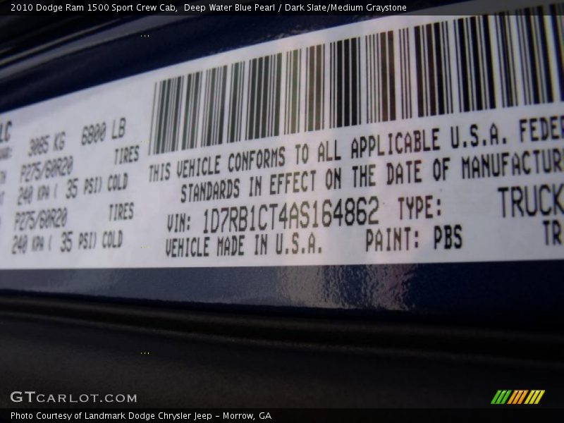 Deep Water Blue Pearl / Dark Slate/Medium Graystone 2010 Dodge Ram 1500 Sport Crew Cab