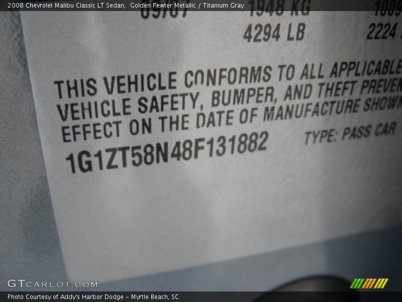 Golden Pewter Metallic / Titanium Gray 2008 Chevrolet Malibu Classic LT Sedan