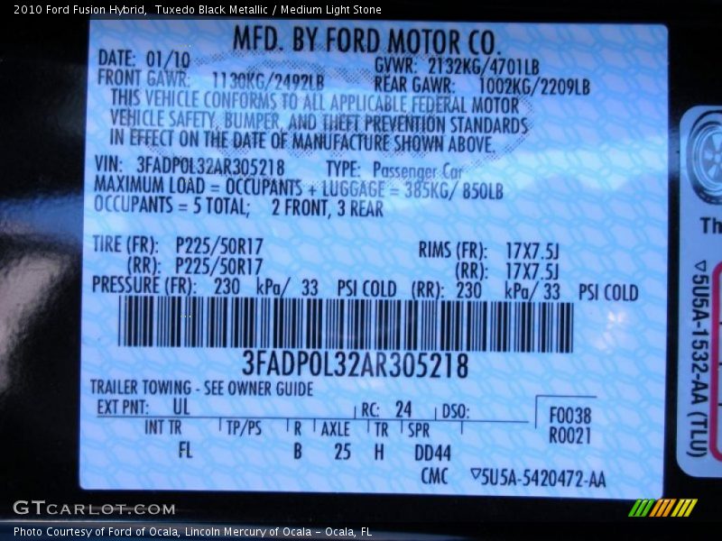 Tuxedo Black Metallic / Medium Light Stone 2010 Ford Fusion Hybrid