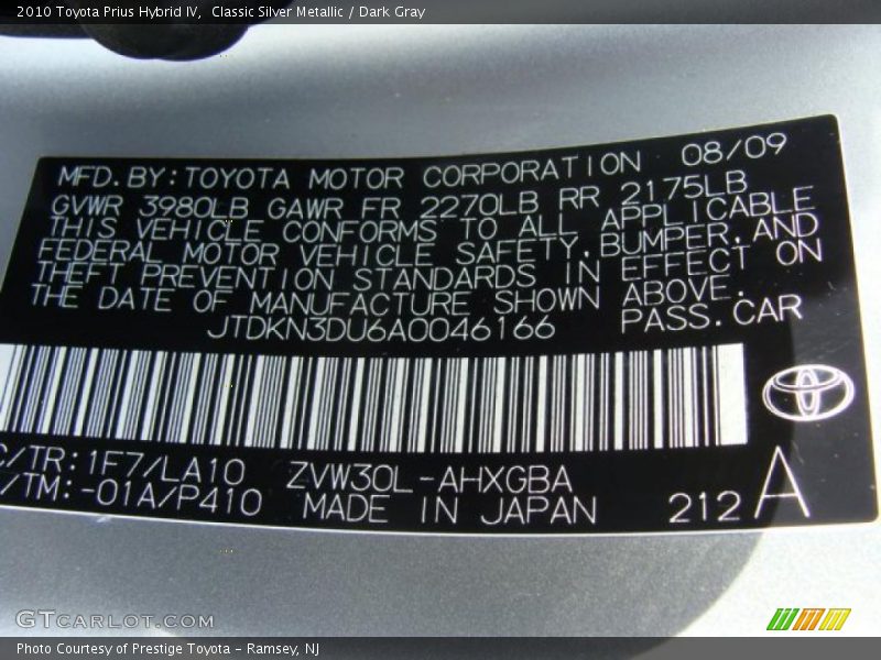 Classic Silver Metallic / Dark Gray 2010 Toyota Prius Hybrid IV