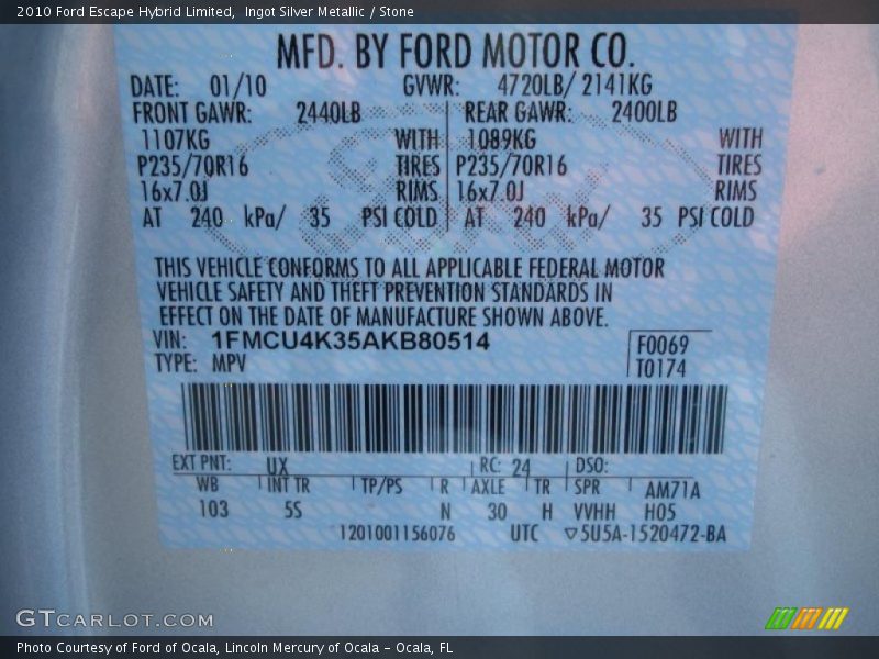 Ingot Silver Metallic / Stone 2010 Ford Escape Hybrid Limited