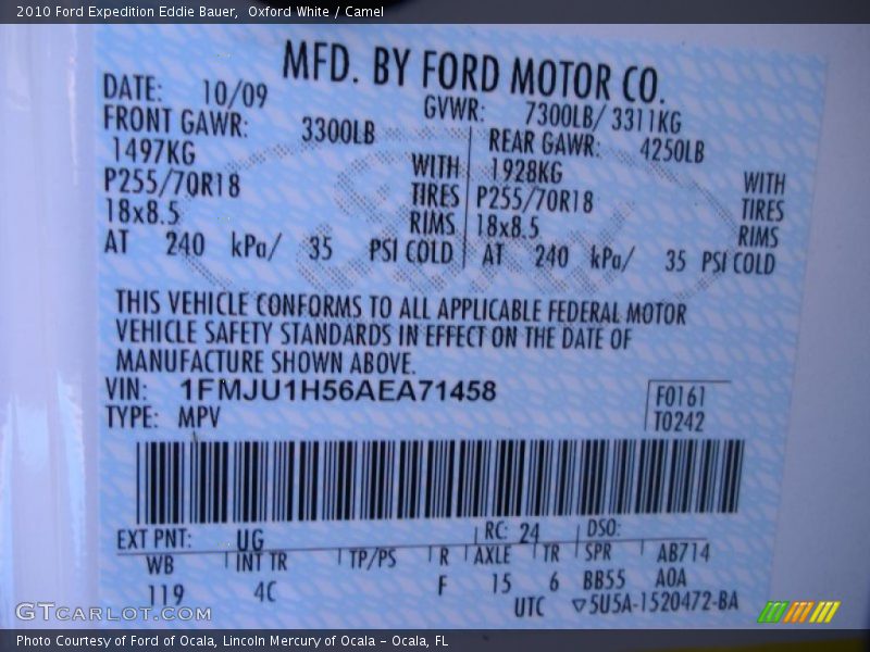 Oxford White / Camel 2010 Ford Expedition Eddie Bauer