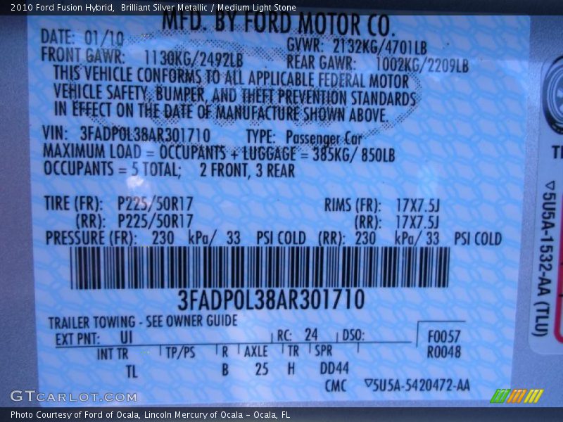 Brilliant Silver Metallic / Medium Light Stone 2010 Ford Fusion Hybrid