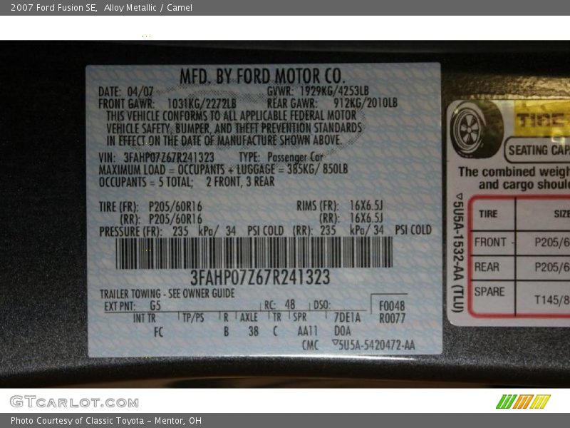 Alloy Metallic / Camel 2007 Ford Fusion SE