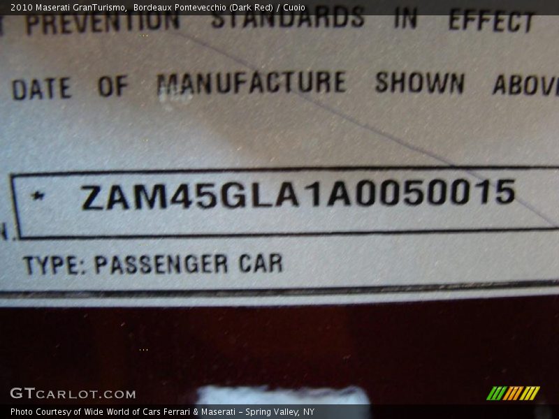 Bordeaux Pontevecchio (Dark Red) / Cuoio 2010 Maserati GranTurismo