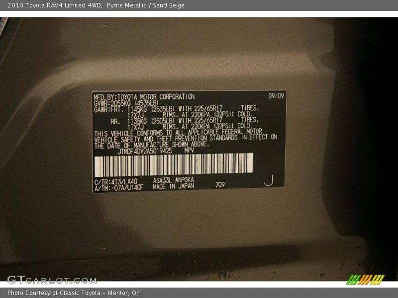 Pyrite Metallic / Sand Beige 2010 Toyota RAV4 Limited 4WD