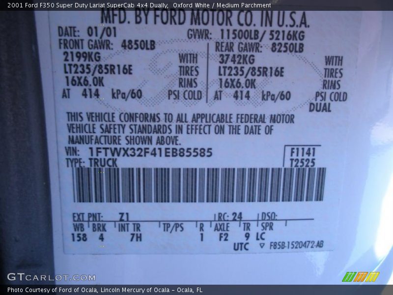 Oxford White / Medium Parchment 2001 Ford F350 Super Duty Lariat SuperCab 4x4 Dually