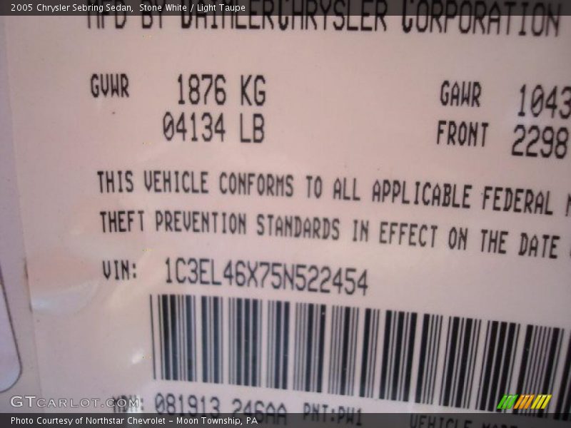 Stone White / Light Taupe 2005 Chrysler Sebring Sedan