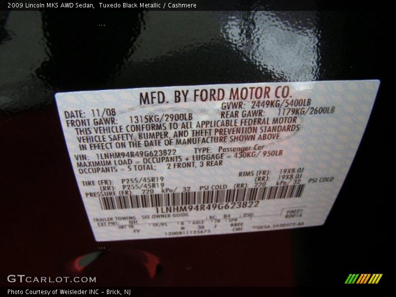 Tuxedo Black Metallic / Cashmere 2009 Lincoln MKS AWD Sedan