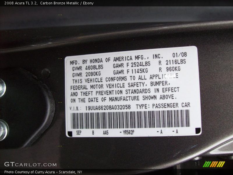 Carbon Bronze Metallic / Ebony 2008 Acura TL 3.2