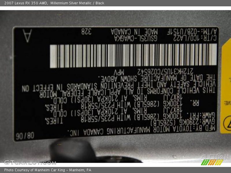 Millennium Silver Metallic / Black 2007 Lexus RX 350 AWD