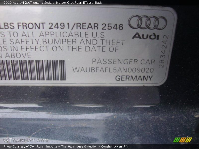 Meteor Gray Pearl Effect / Black 2010 Audi A4 2.0T quattro Sedan