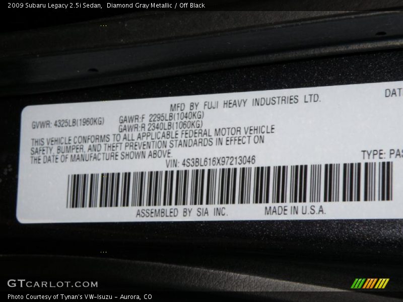 Diamond Gray Metallic / Off Black 2009 Subaru Legacy 2.5i Sedan