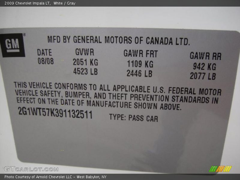 White / Gray 2009 Chevrolet Impala LT