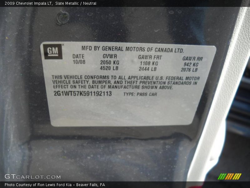 Slate Metallic / Neutral 2009 Chevrolet Impala LT