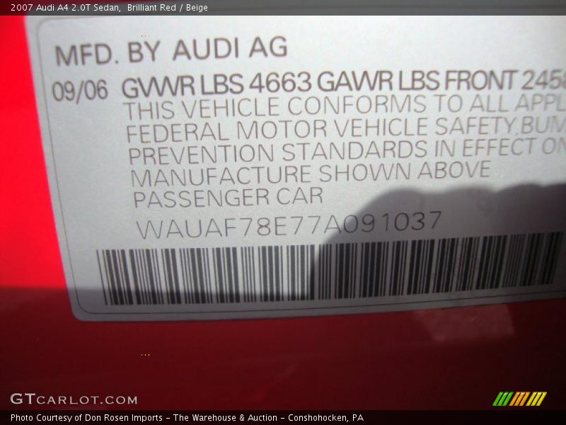 Brilliant Red / Beige 2007 Audi A4 2.0T Sedan