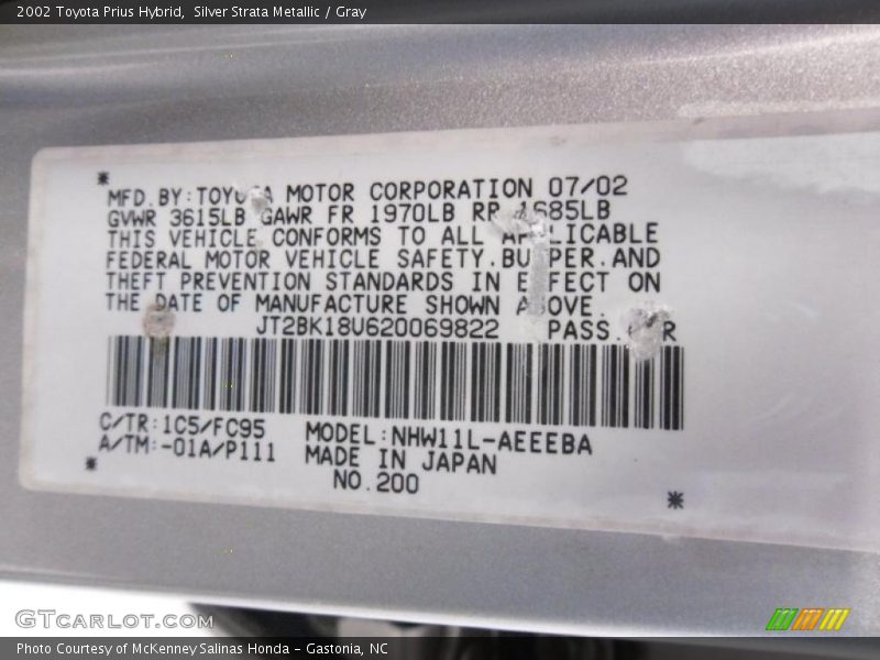 Silver Strata Metallic / Gray 2002 Toyota Prius Hybrid