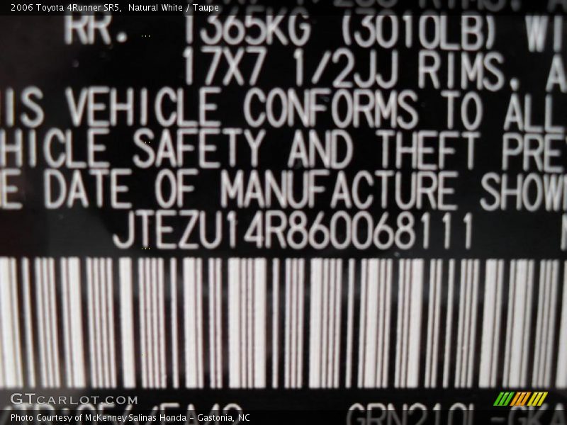 Natural White / Taupe 2006 Toyota 4Runner SR5