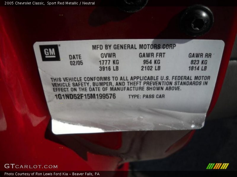 Sport Red Metallic / Neutral 2005 Chevrolet Classic