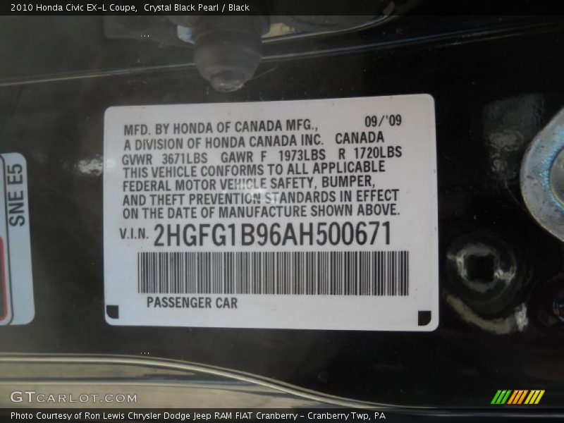 Crystal Black Pearl / Black 2010 Honda Civic EX-L Coupe