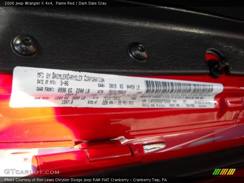 Flame Red / Dark Slate Gray 2006 Jeep Wrangler X 4x4