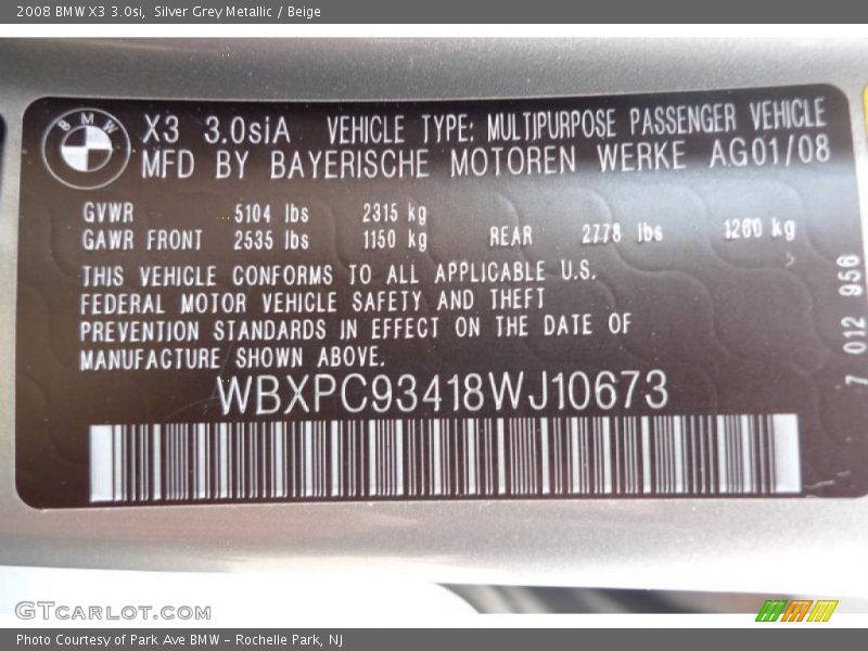 Silver Grey Metallic / Beige 2008 BMW X3 3.0si