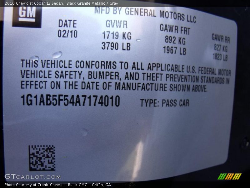 Black Granite Metallic / Gray 2010 Chevrolet Cobalt LS Sedan