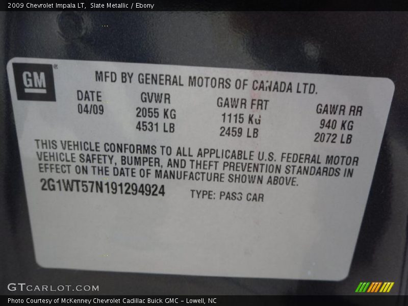 Slate Metallic / Ebony 2009 Chevrolet Impala LT