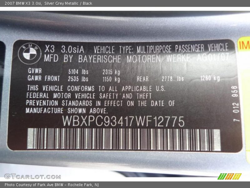 Silver Grey Metallic / Black 2007 BMW X3 3.0si