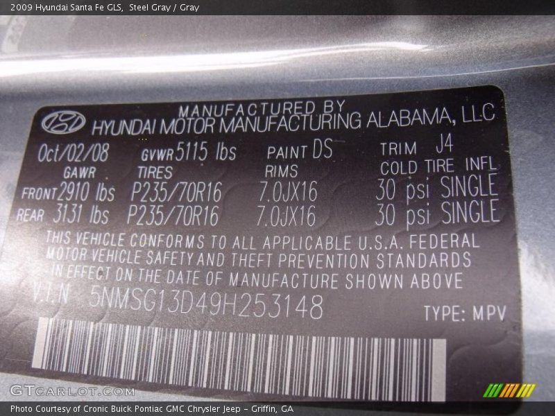 Steel Gray / Gray 2009 Hyundai Santa Fe GLS