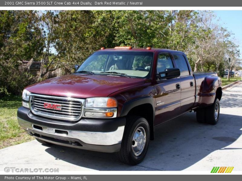 Dark Red Metallic / Neutral 2001 GMC Sierra 3500 SLT Crew Cab 4x4 Dually