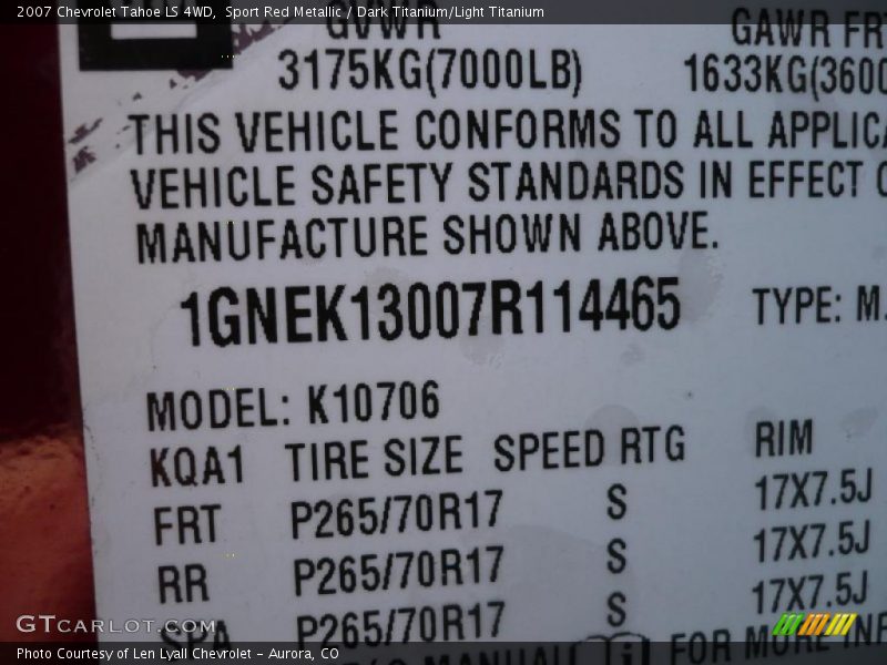 Sport Red Metallic / Dark Titanium/Light Titanium 2007 Chevrolet Tahoe LS 4WD