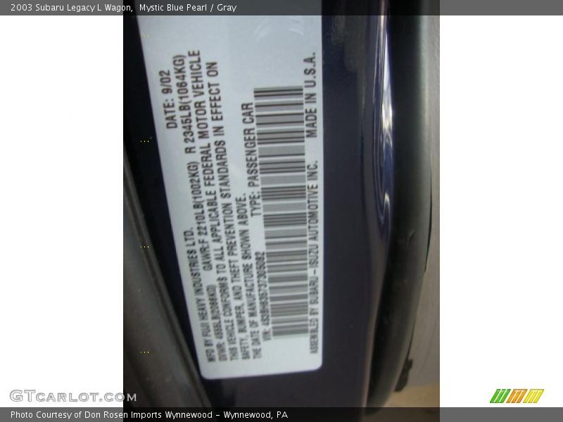 Mystic Blue Pearl / Gray 2003 Subaru Legacy L Wagon