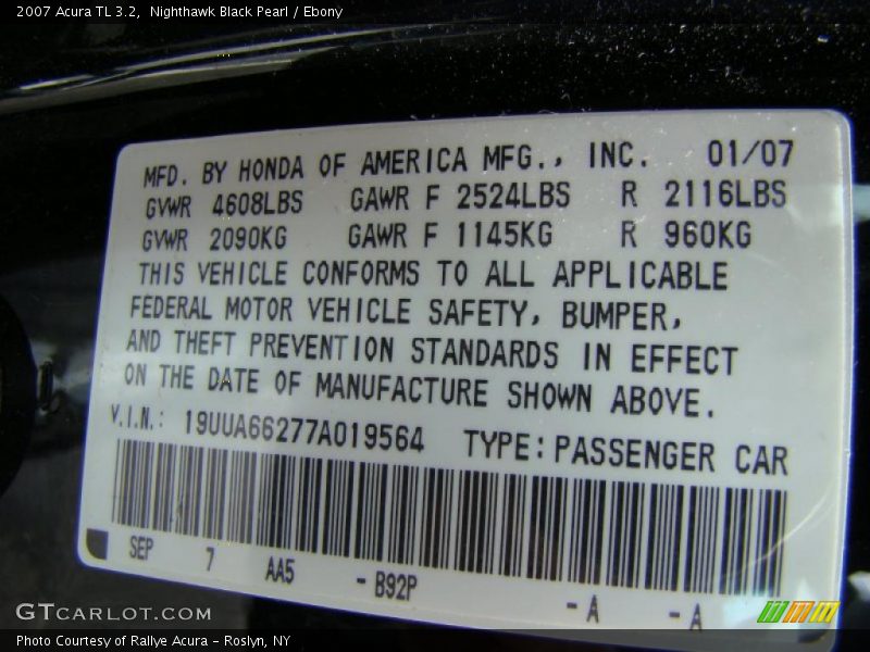 Nighthawk Black Pearl / Ebony 2007 Acura TL 3.2