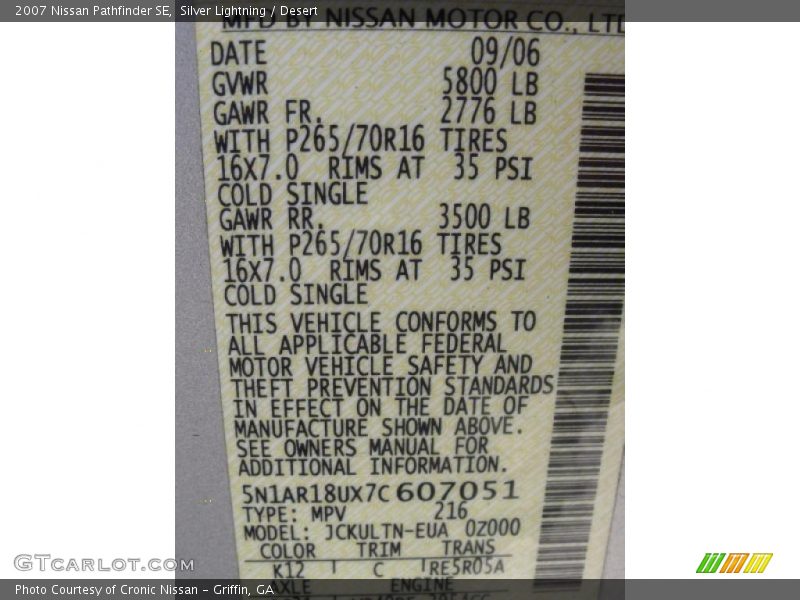 Silver Lightning / Desert 2007 Nissan Pathfinder SE