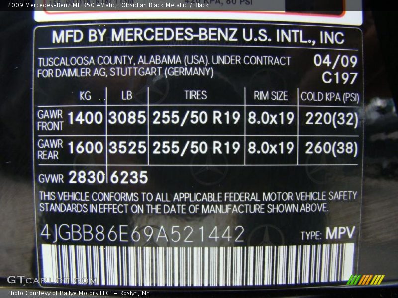 Obsidian Black Metallic / Black 2009 Mercedes-Benz ML 350 4Matic