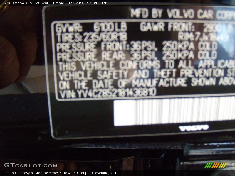 Ember Black Metallic / Off Black 2008 Volvo XC90 V8 AWD