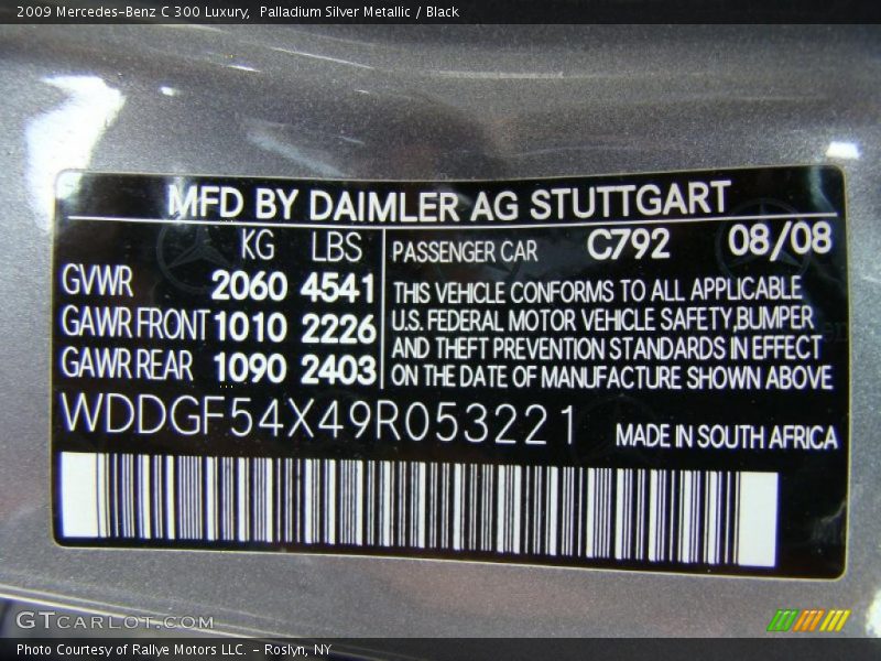 Palladium Silver Metallic / Black 2009 Mercedes-Benz C 300 Luxury