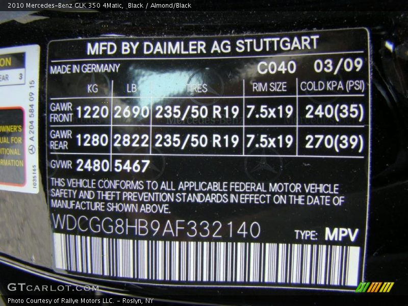 Black / Almond/Black 2010 Mercedes-Benz GLK 350 4Matic