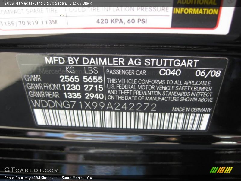 Black / Black 2009 Mercedes-Benz S 550 Sedan