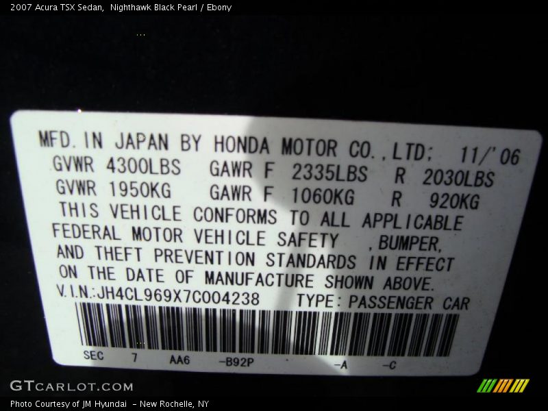 Nighthawk Black Pearl / Ebony 2007 Acura TSX Sedan