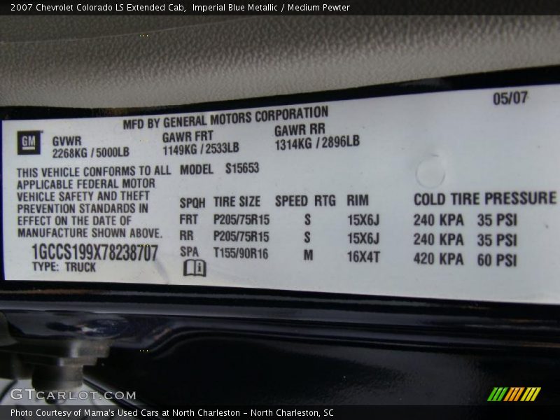 Imperial Blue Metallic / Medium Pewter 2007 Chevrolet Colorado LS Extended Cab